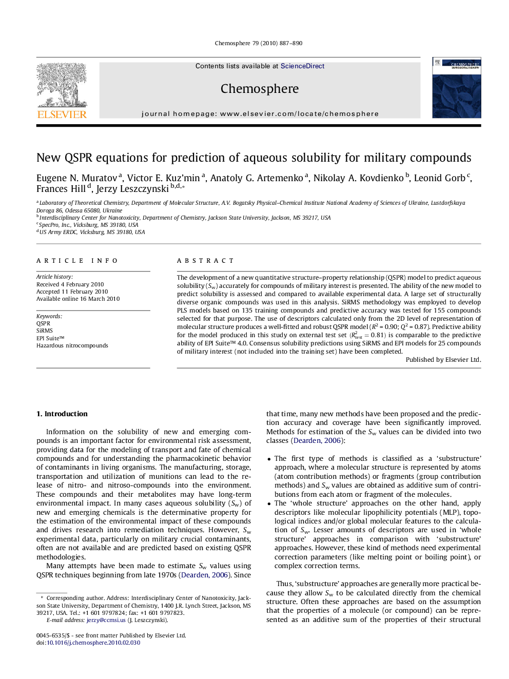 New QSPR equations for prediction of aqueous solubility for military compounds