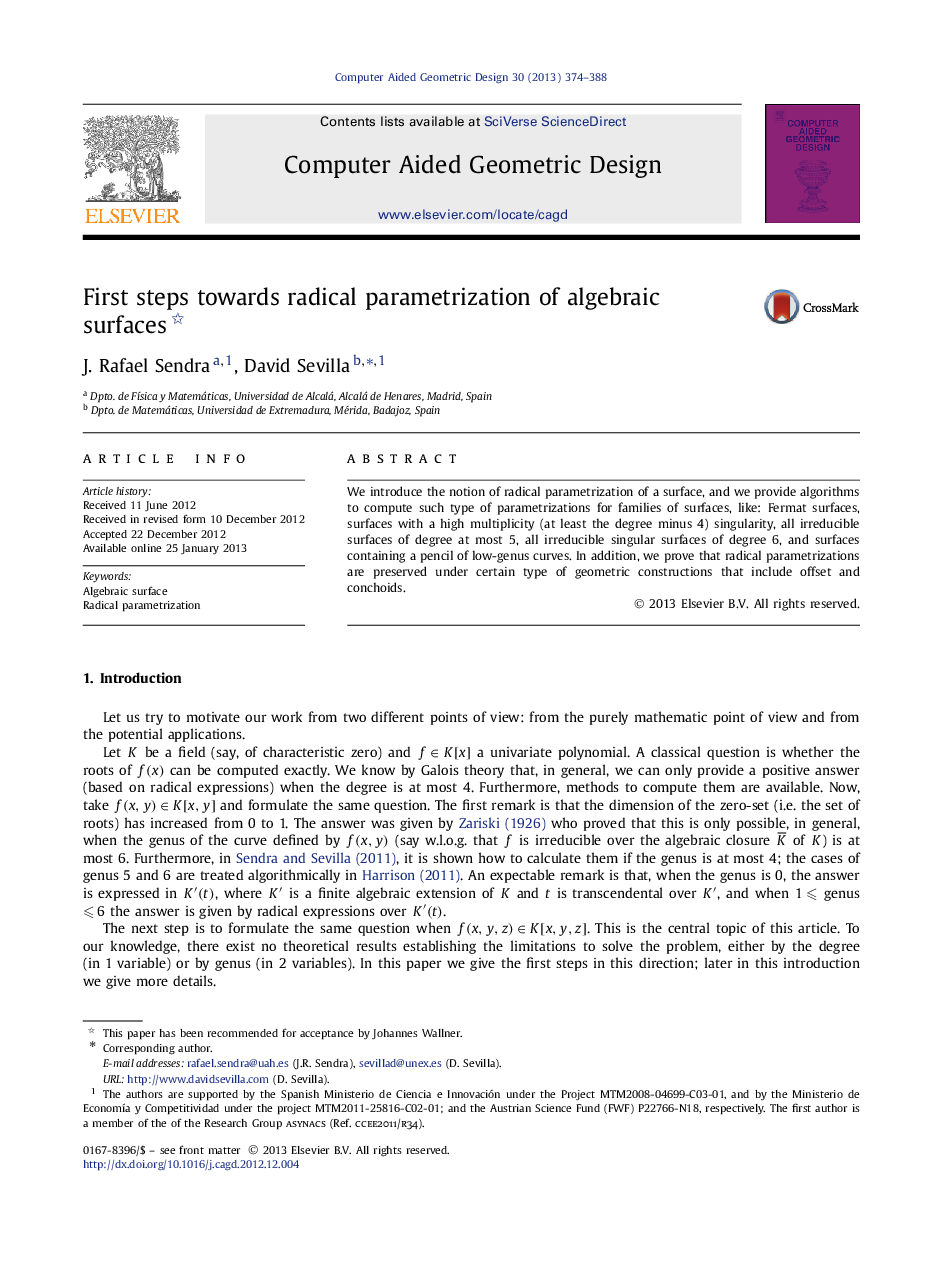 First steps towards radical parametrization of algebraic surfaces 