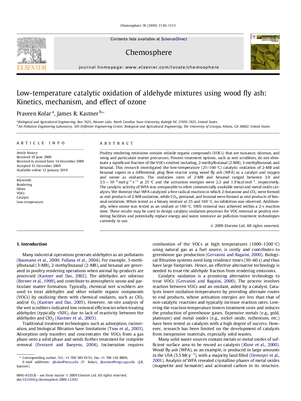 Low-temperature catalytic oxidation of aldehyde mixtures using wood fly ash: Kinetics, mechanism, and effect of ozone