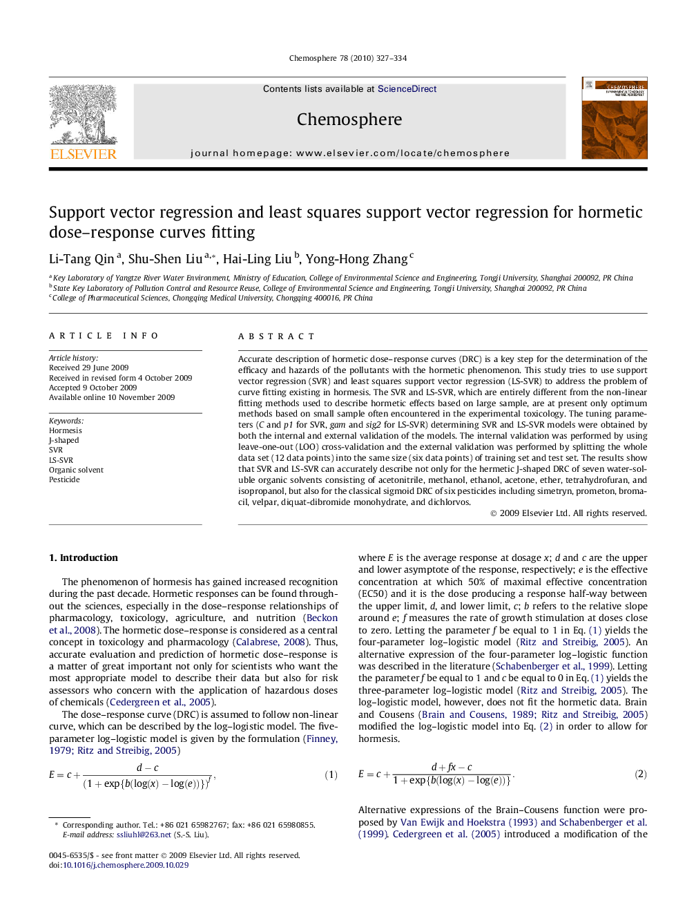 Support vector regression and least squares support vector regression for hormetic dose–response curves fitting