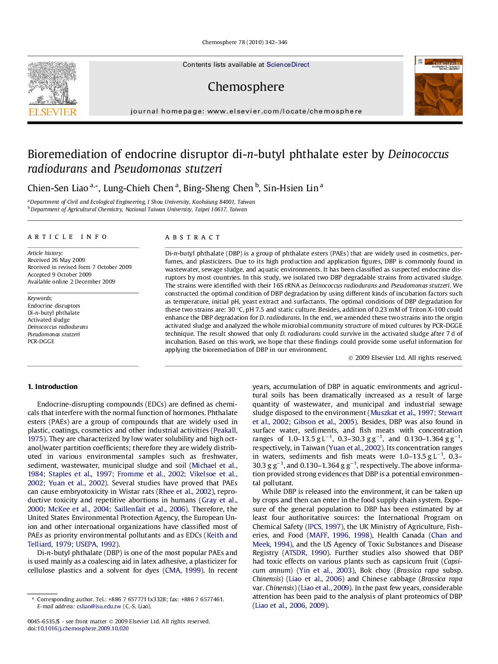 Bioremediation of endocrine disruptor di-n-butyl phthalate ester by Deinococcus radiodurans and Pseudomonas stutzeri