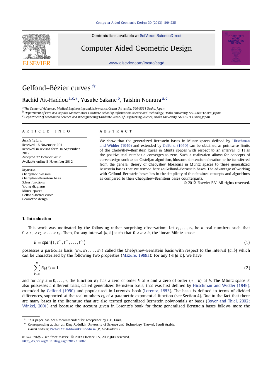 Gelfond–Bézier curves 