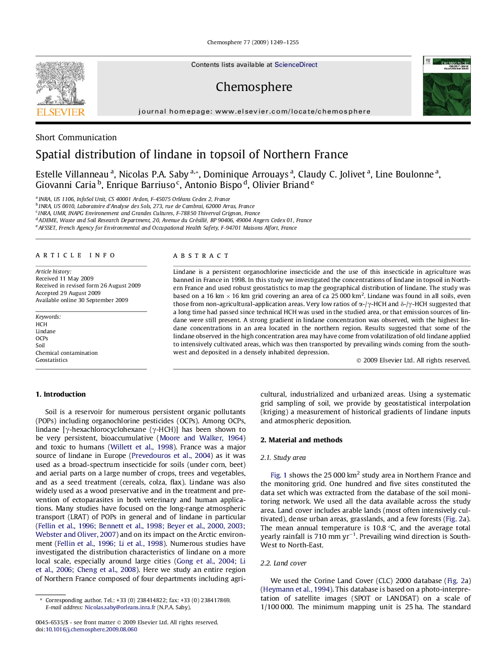 Spatial distribution of lindane in topsoil of Northern France