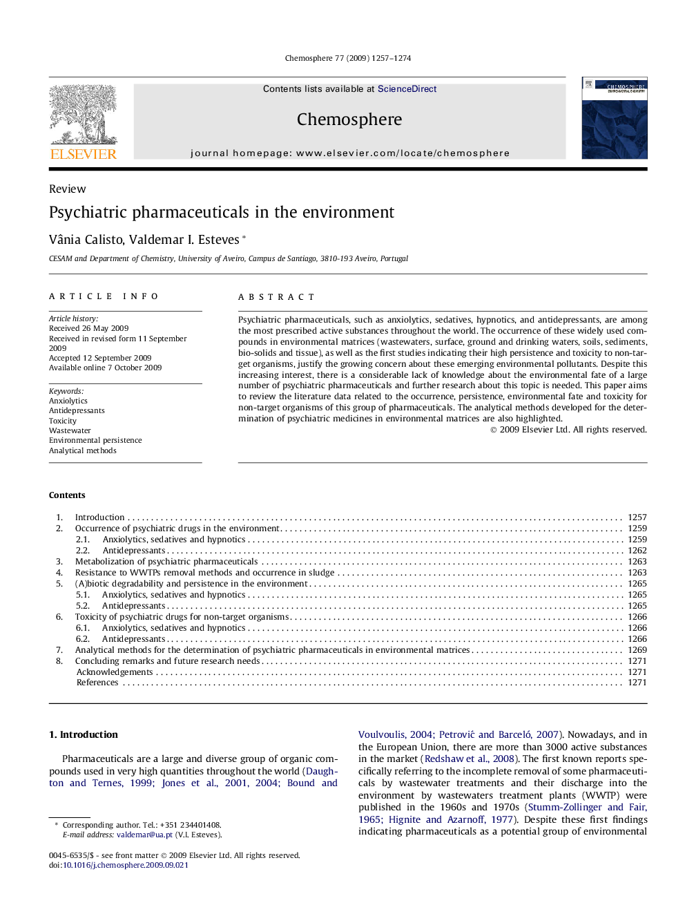 عکس صفحه اول مقاله: Psychiatric pharmaceuticals in the environment Psychiatric pharmaceuticals in the environment