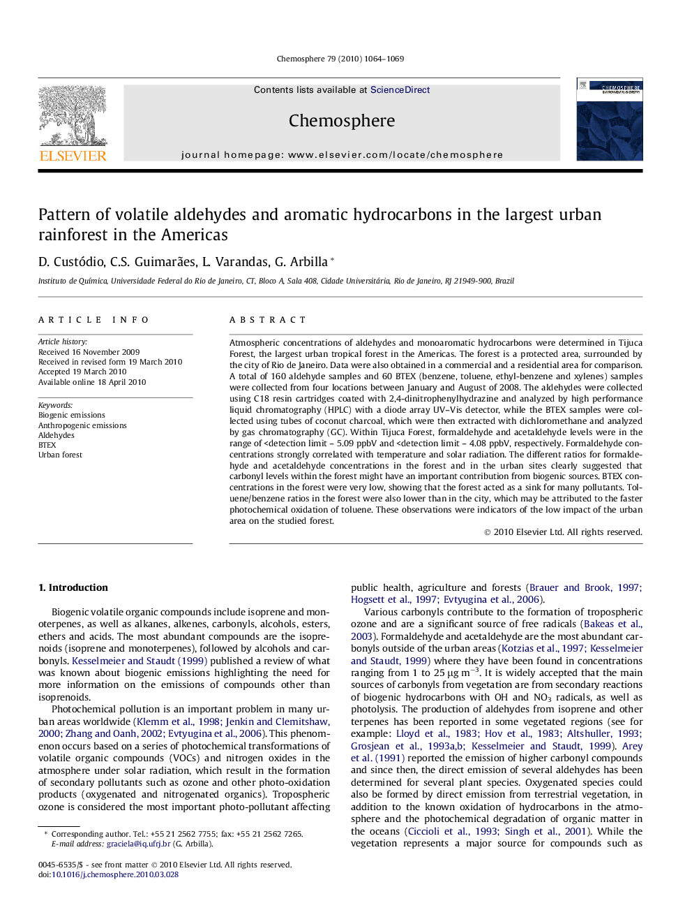 Pattern of volatile aldehydes and aromatic hydrocarbons in the largest urban rainforest in the Americas