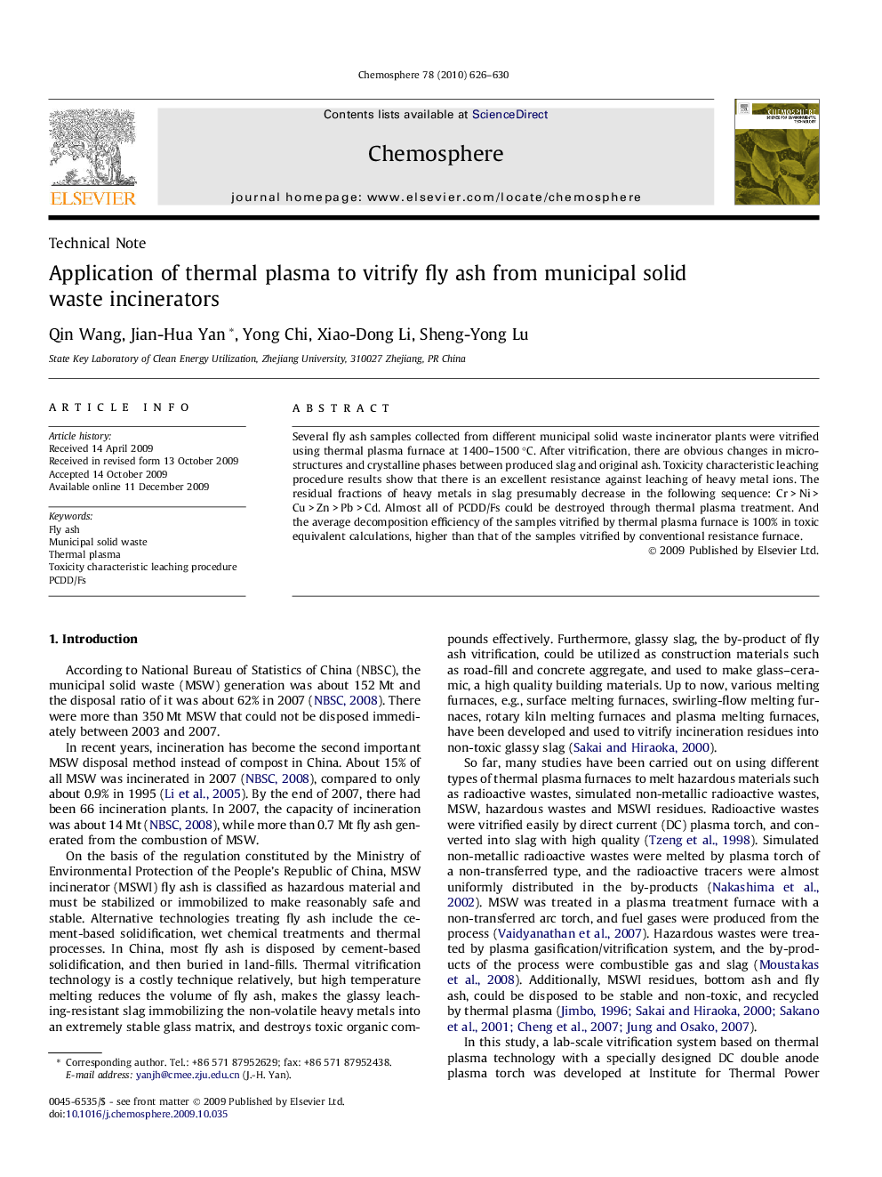 Application of thermal plasma to vitrify fly ash from municipal solid waste incinerators