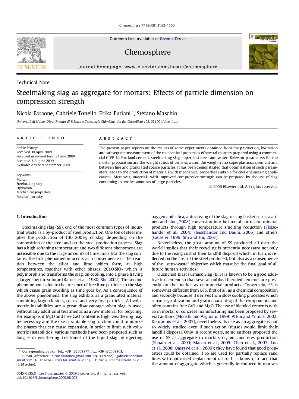 Steelmaking slag as aggregate for mortars: Effects of particle dimension on compression strength