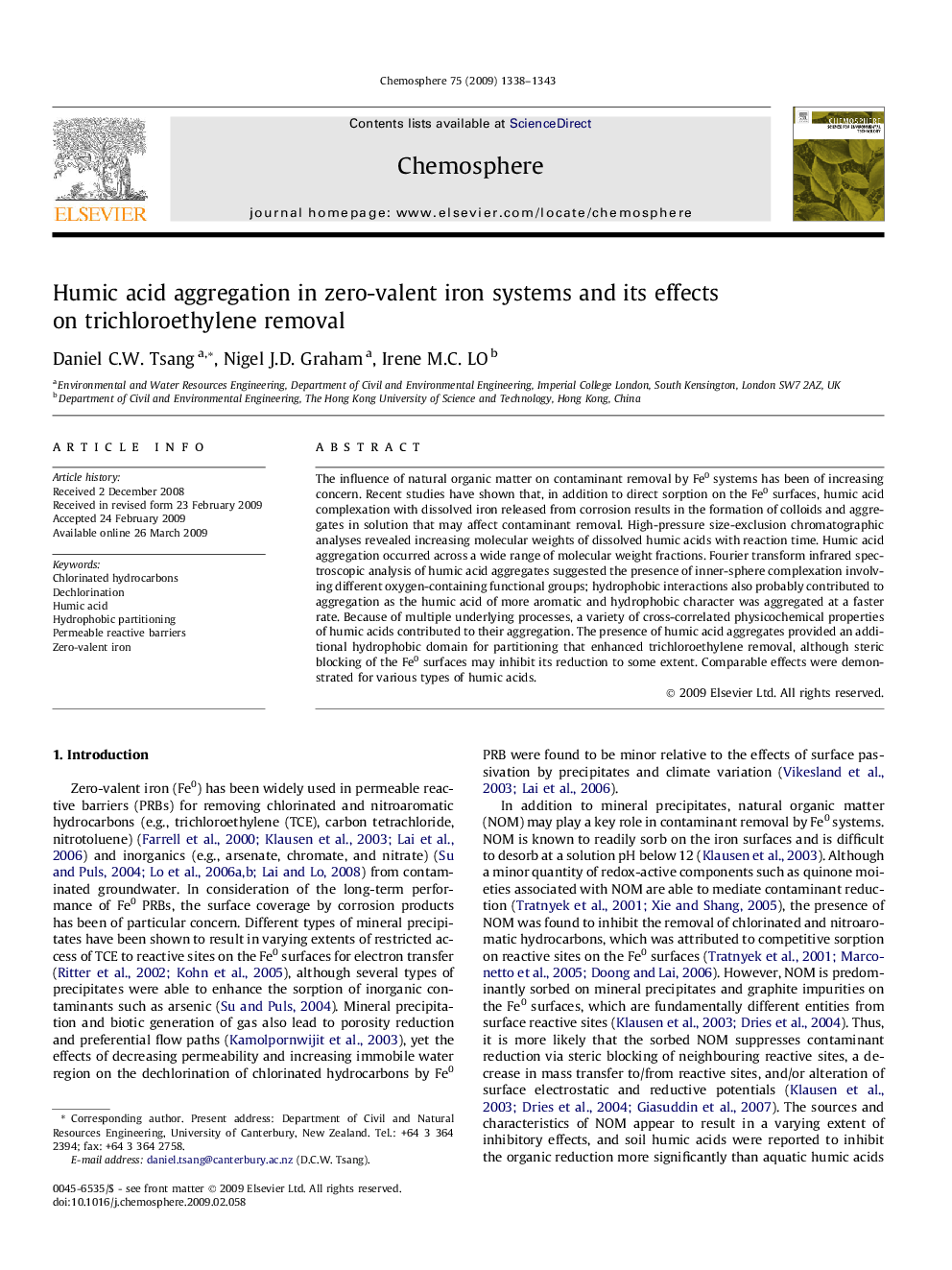 Humic acid aggregation in zero-valent iron systems and its effects on trichloroethylene removal