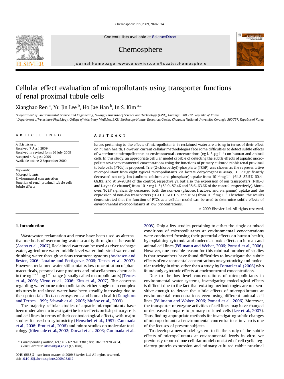 عکس صفحه اول مقاله: Cellular effect evaluation of micropollutants using transporter functions of renal proximal tubule cells Cellular effect evaluation of micropollutants using transporter functions of renal proximal tubule cells