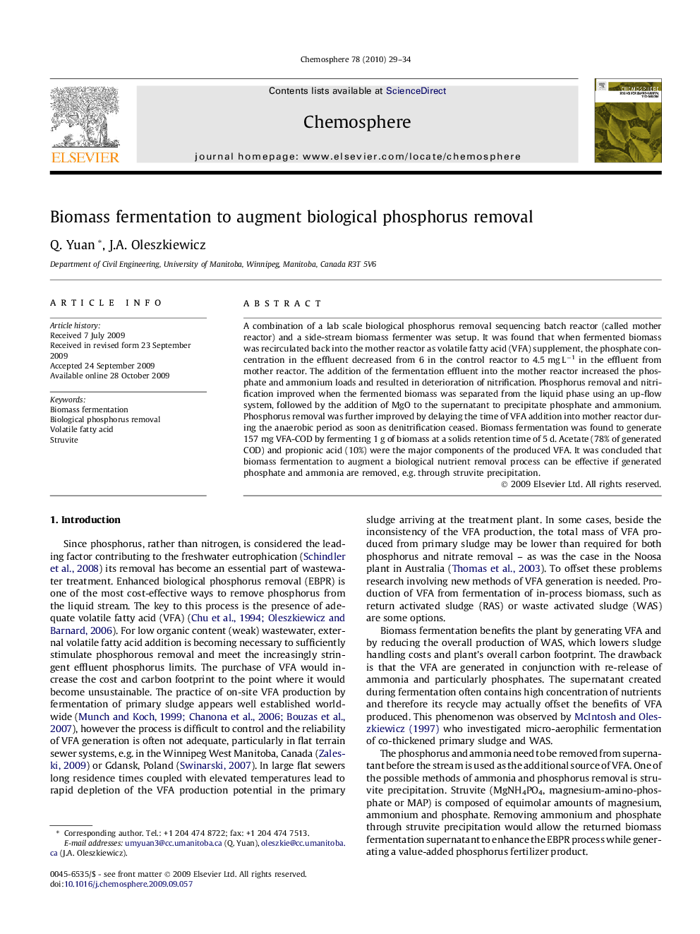 Biomass fermentation to augment biological phosphorus removal