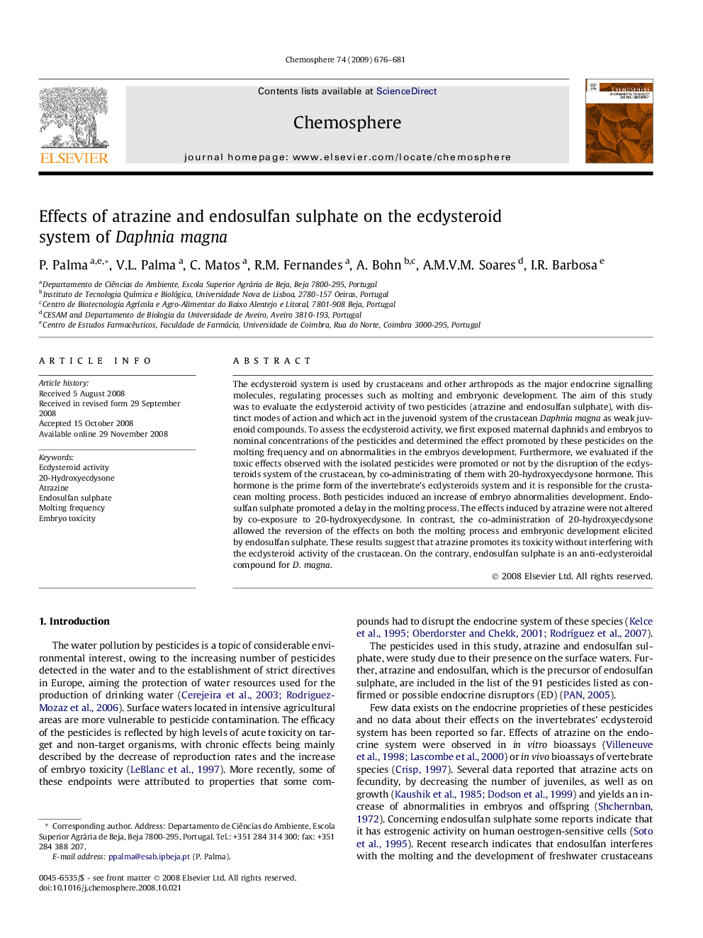 عکس صفحه اول مقاله: Effects of atrazine and endosulfan sulphate on the ecdysteroid system of Daphnia magna Effects of atrazine and endosulfan sulphate on the ecdysteroid system of Daphnia magna