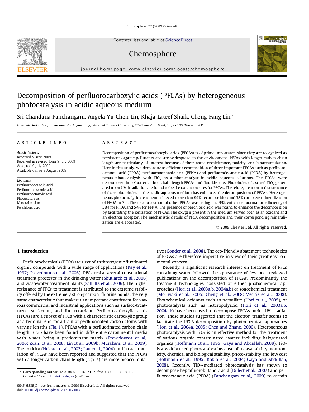 Decomposition of perfluorocarboxylic acids (PFCAs) by heterogeneous photocatalysis in acidic aqueous medium