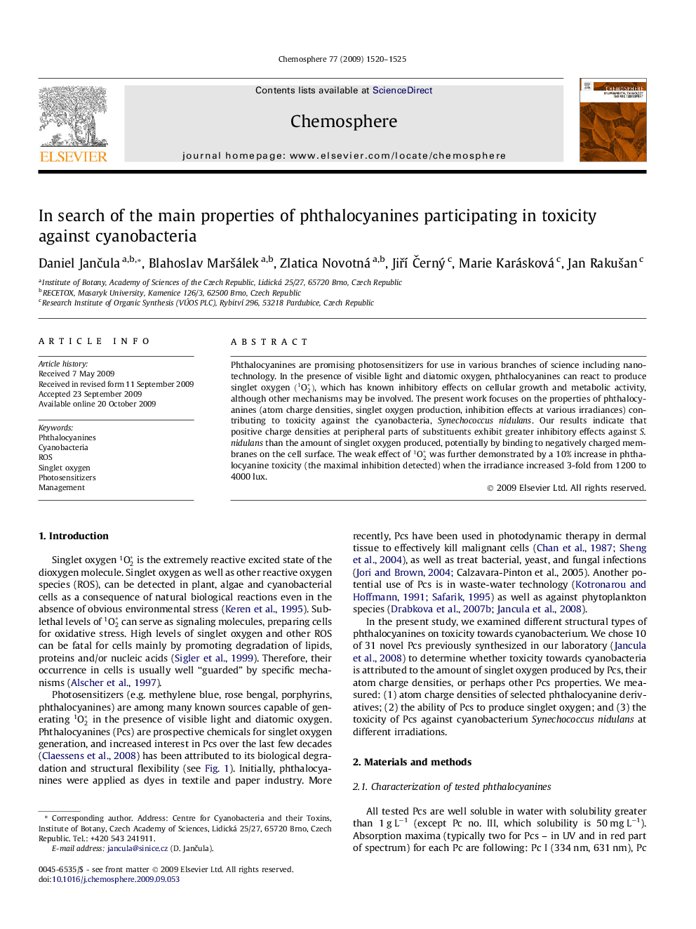 In search of the main properties of phthalocyanines participating in toxicity against cyanobacteria