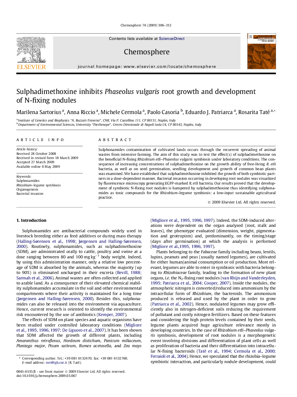 Sulphadimethoxine inhibits Phaseolus vulgaris root growth and development of N-fixing nodules