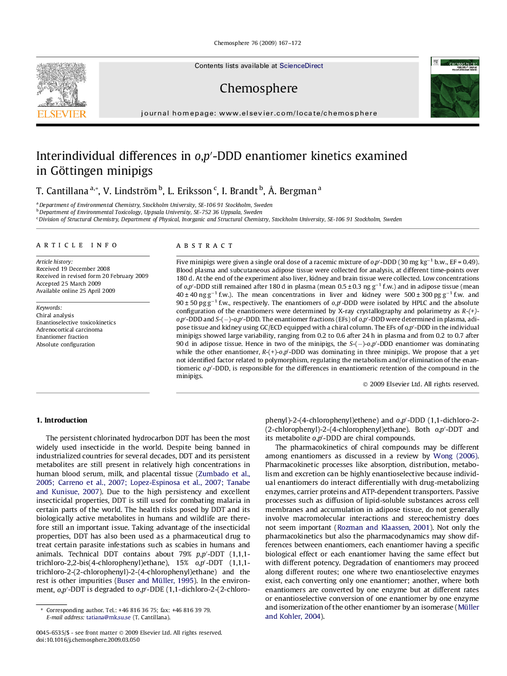 Interindividual differences in o,p′-DDD enantiomer kinetics examined in Göttingen minipigs