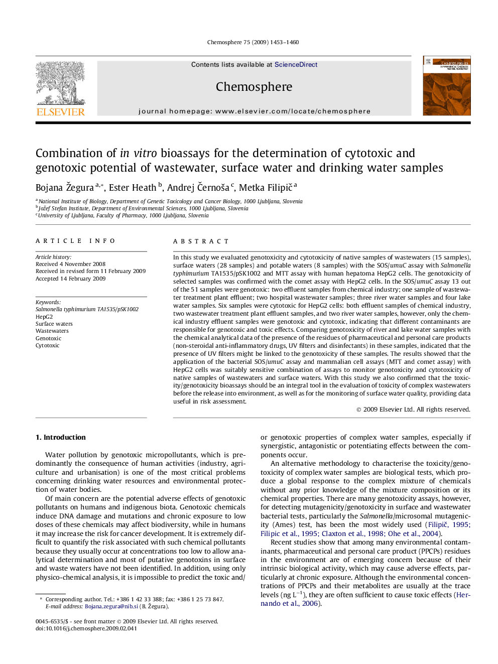 Combination of in vitro bioassays for the determination of cytotoxic and genotoxic potential of wastewater, surface water and drinking water samples