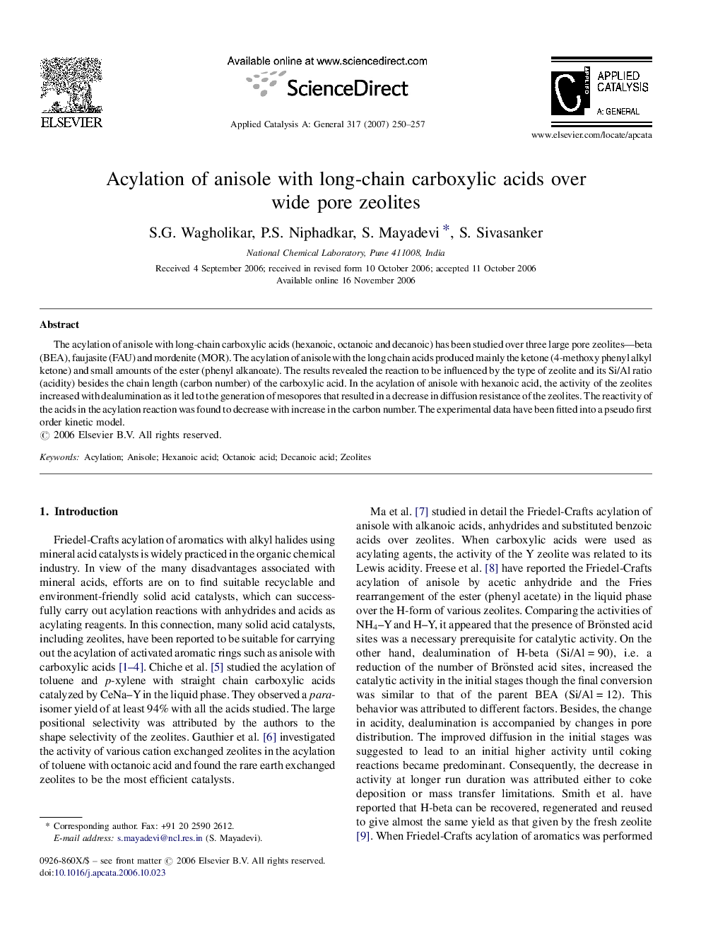 Acylation of anisole with long-chain carboxylic acids over wide pore zeolites