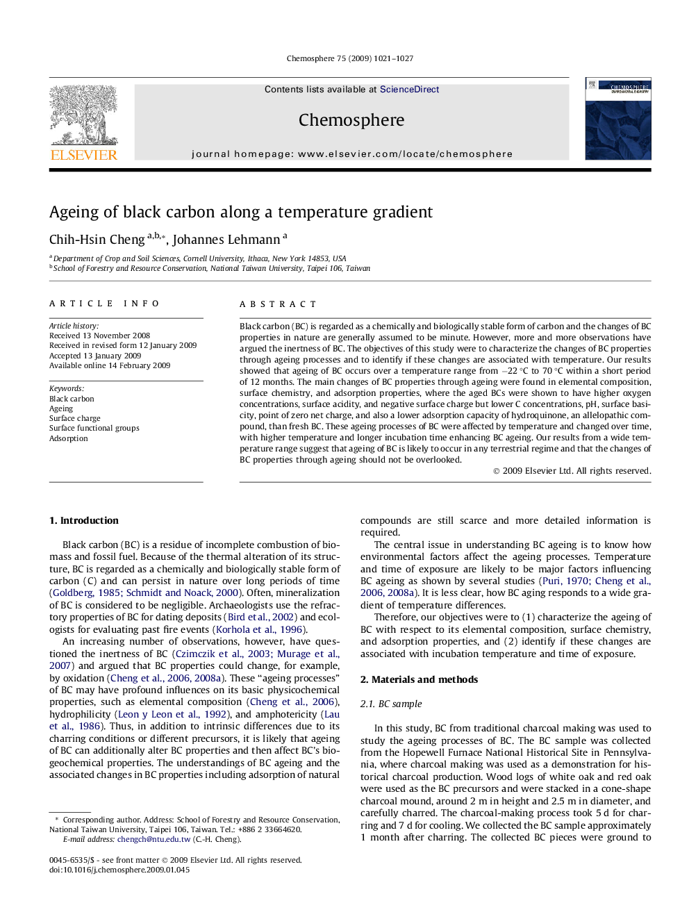 Ageing of black carbon along a temperature gradient