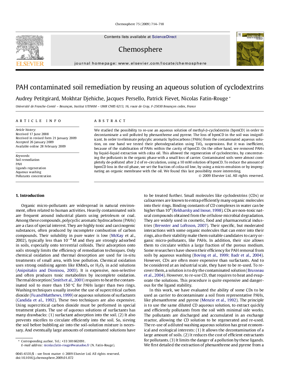 PAH contaminated soil remediation by reusing an aqueous solution of cyclodextrins