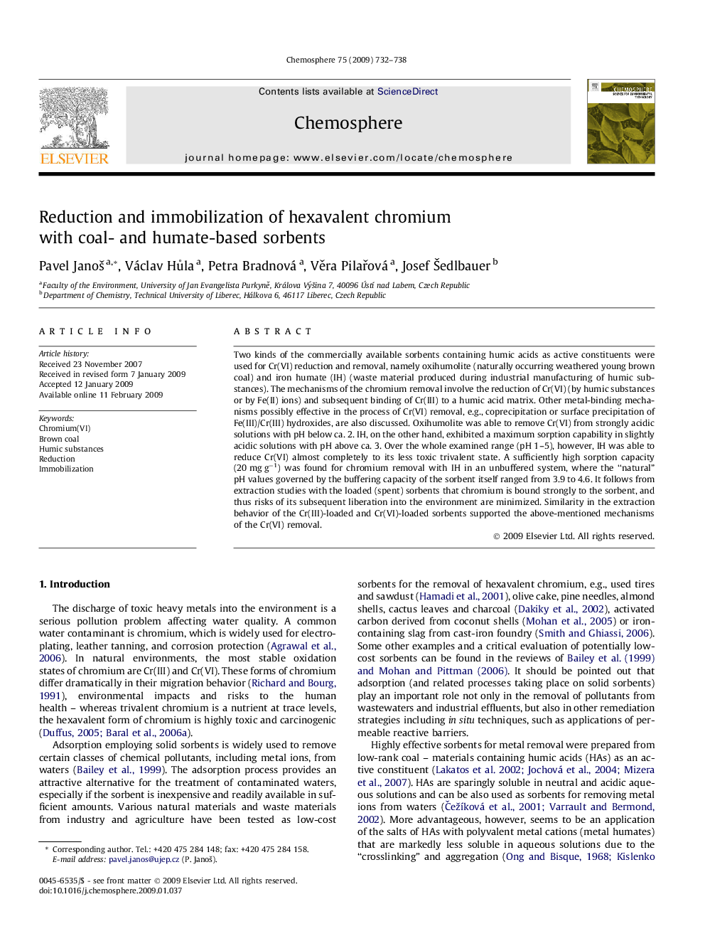 Reduction and immobilization of hexavalent chromium with coal- and humate-based sorbents