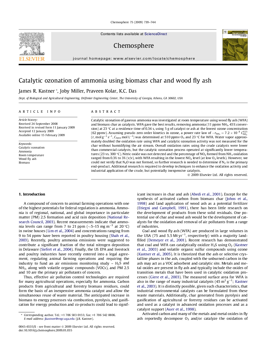 Catalytic ozonation of ammonia using biomass char and wood fly ash