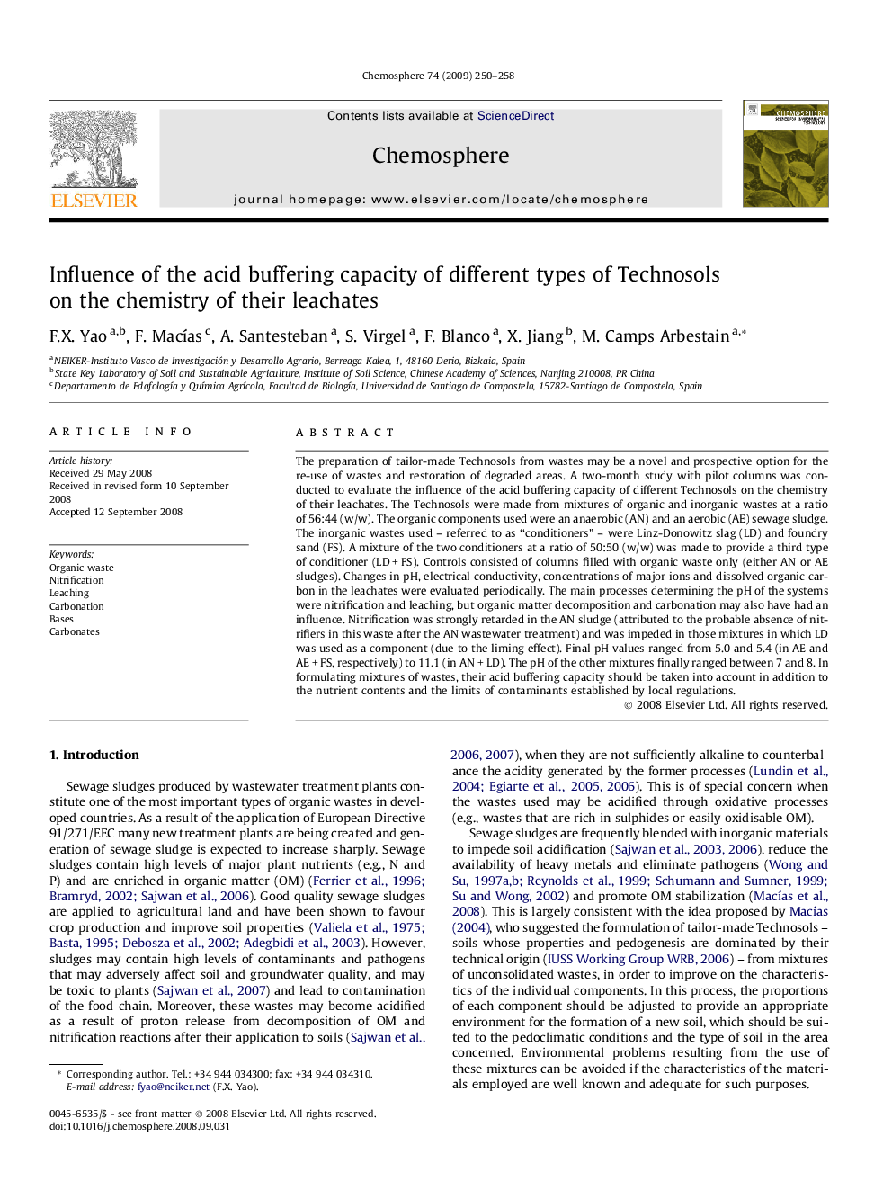 Influence of the acid buffering capacity of different types of Technosols on the chemistry of their leachates