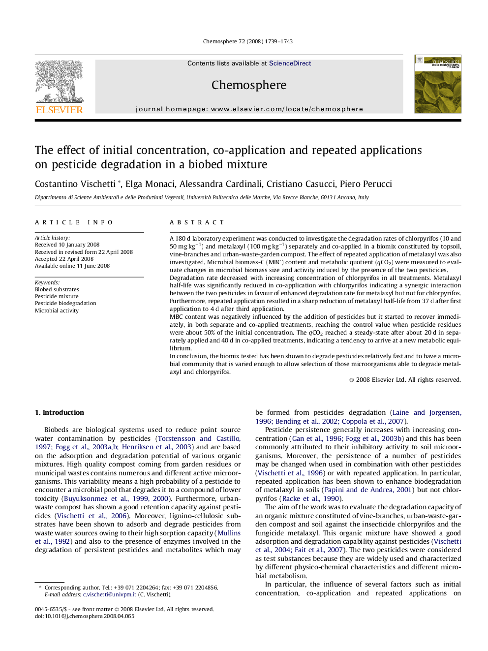 The effect of initial concentration, co-application and repeated applications on pesticide degradation in a biobed mixture