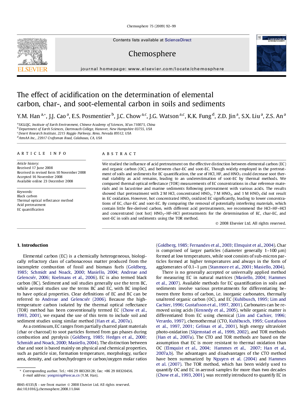 The effect of acidification on the determination of elemental carbon, char-, and soot-elemental carbon in soils and sediments