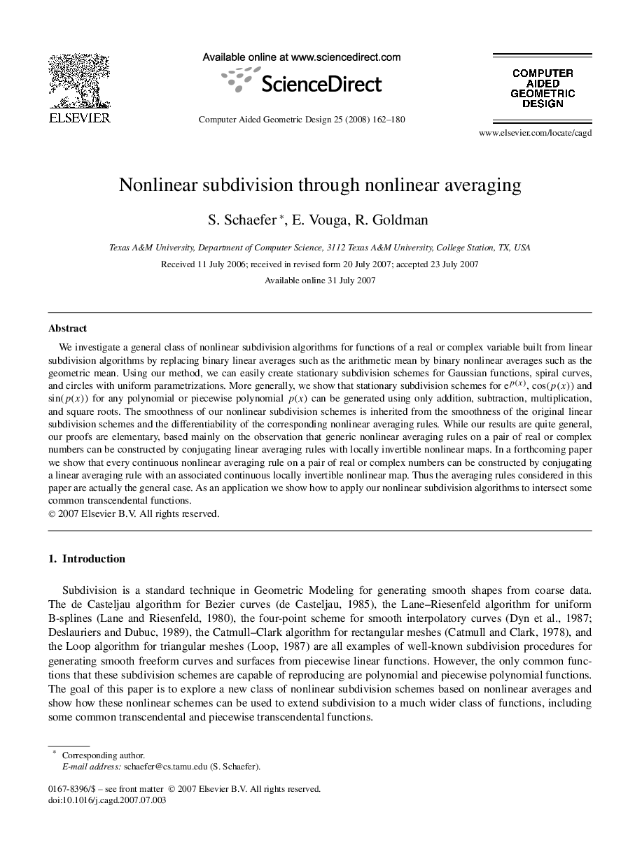 Nonlinear subdivision through nonlinear averaging