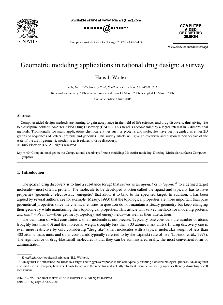 Geometric modeling applications in rational drug design: a survey
