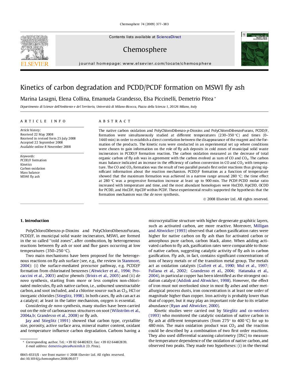 Kinetics of carbon degradation and PCDD/PCDF formation on MSWI fly ash