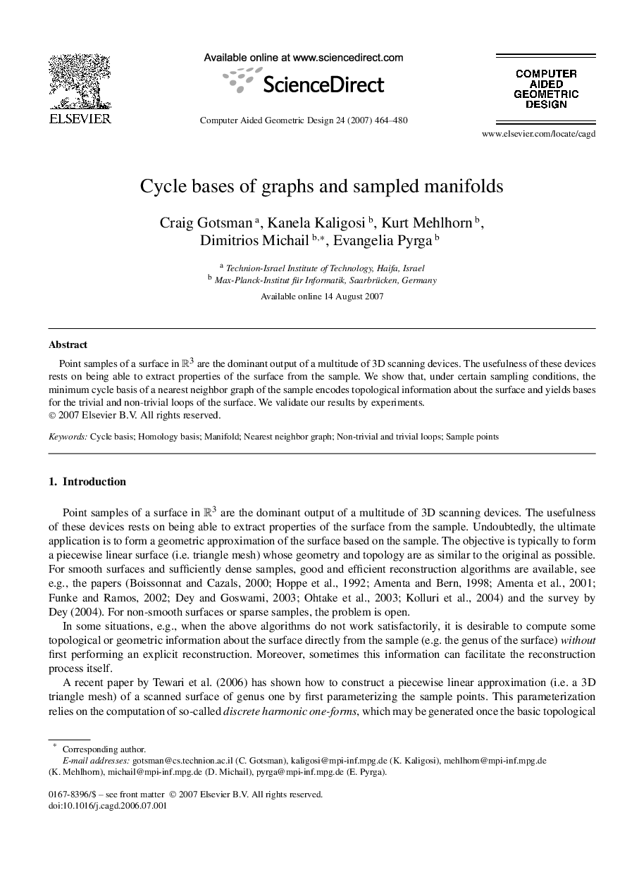 Cycle bases of graphs and sampled manifolds