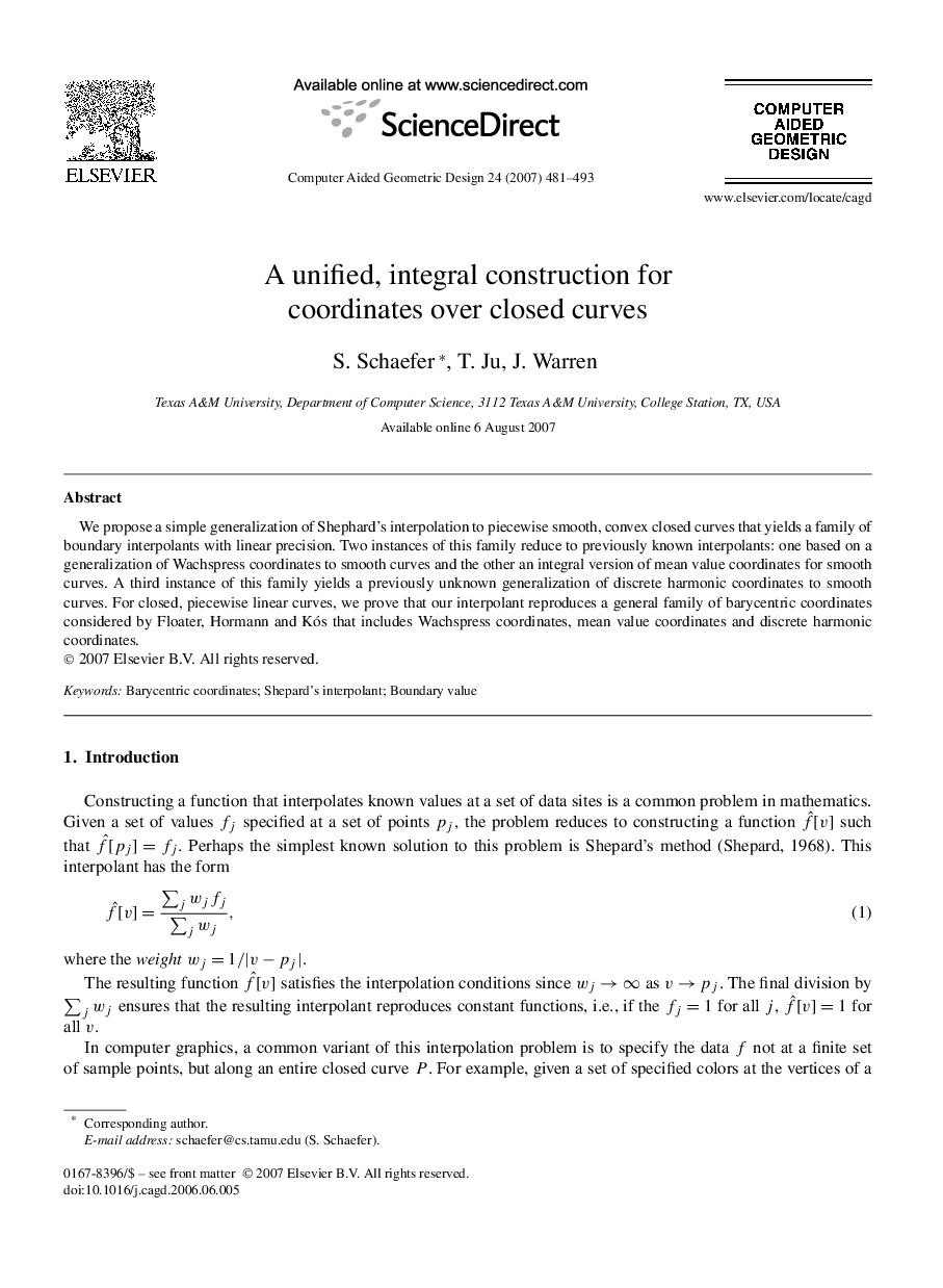 A unified, integral construction for coordinates over closed curves