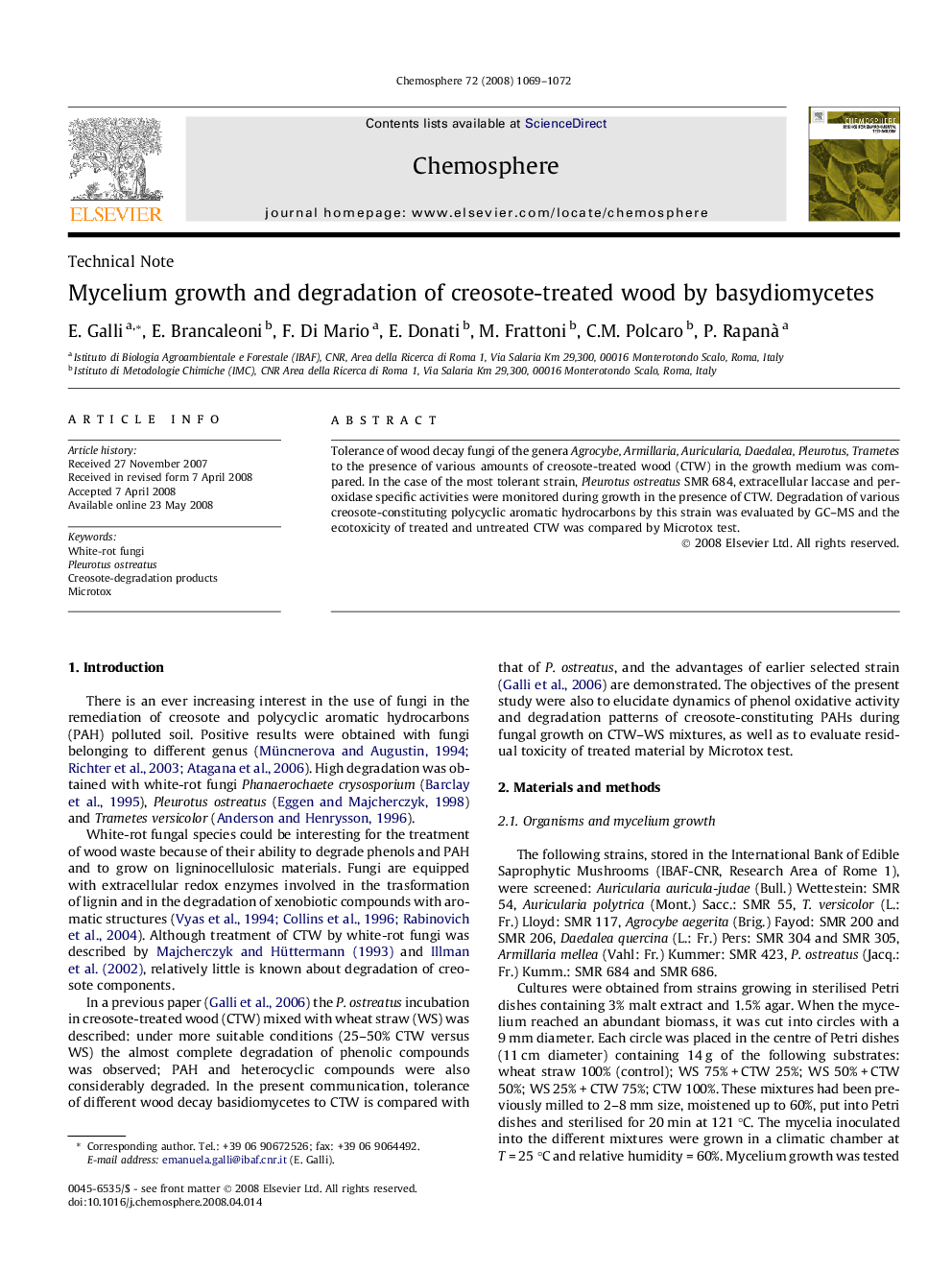 Mycelium growth and degradation of creosote-treated wood by basydiomycetes