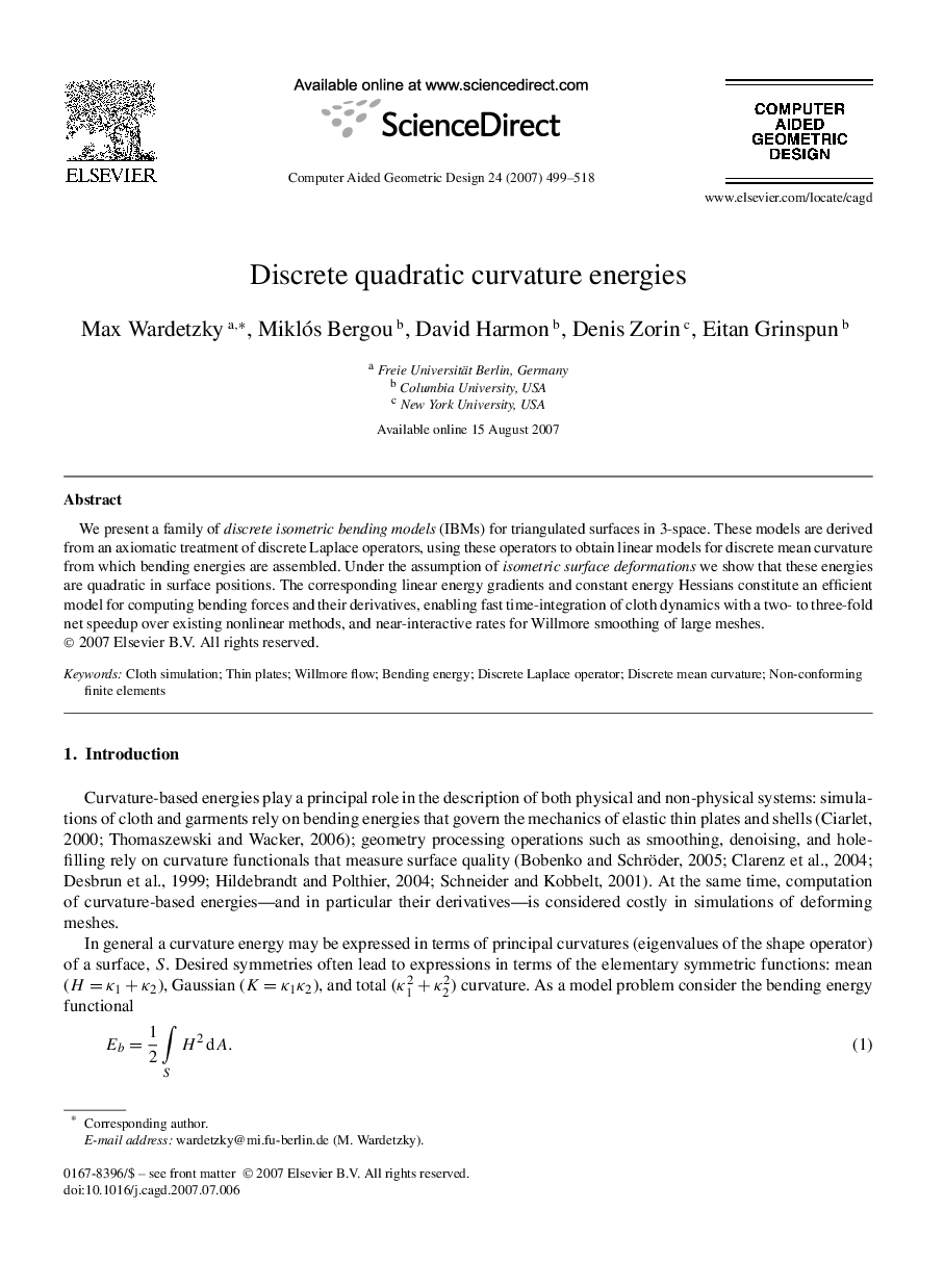 Discrete quadratic curvature energies