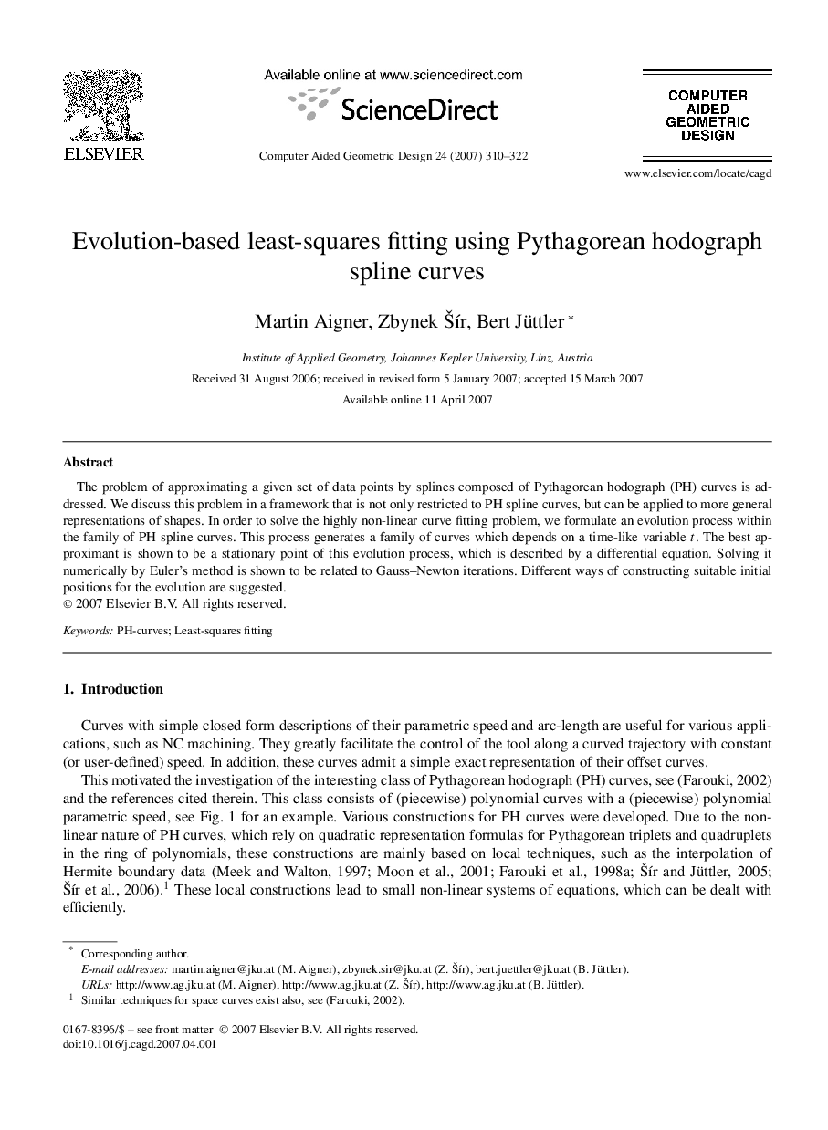 Evolution-based least-squares fitting using Pythagorean hodograph spline curves