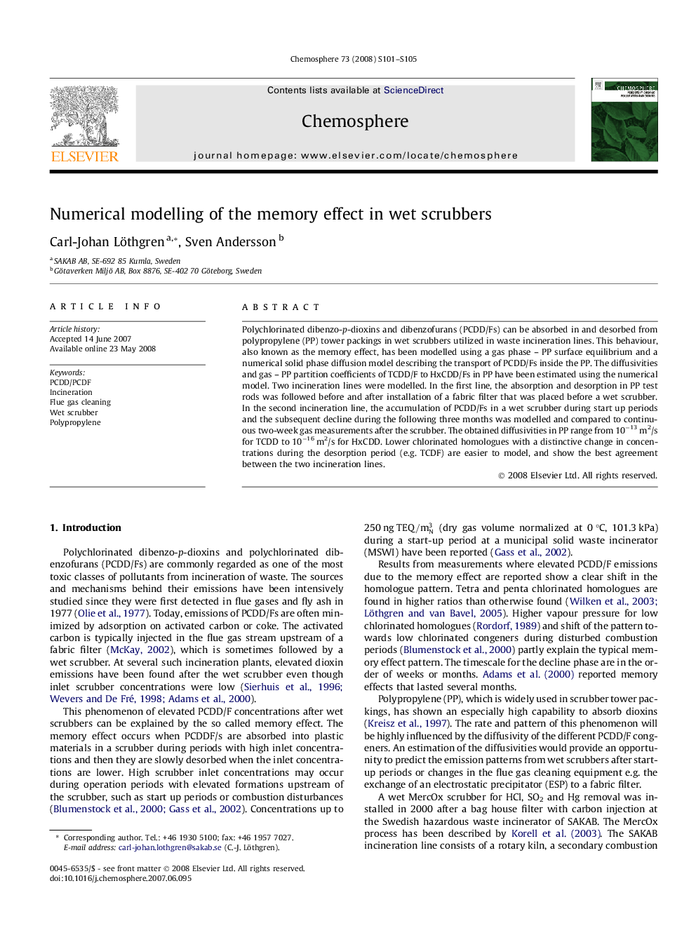 Numerical modelling of the memory effect in wet scrubbers