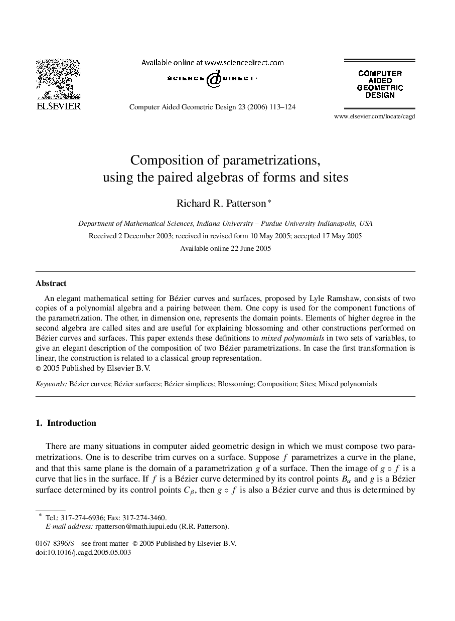 Composition of parametrizations, using the paired algebras of forms and sites