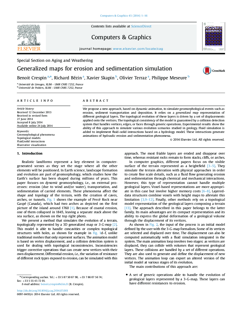 Generalized maps for erosion and sedimentation simulation