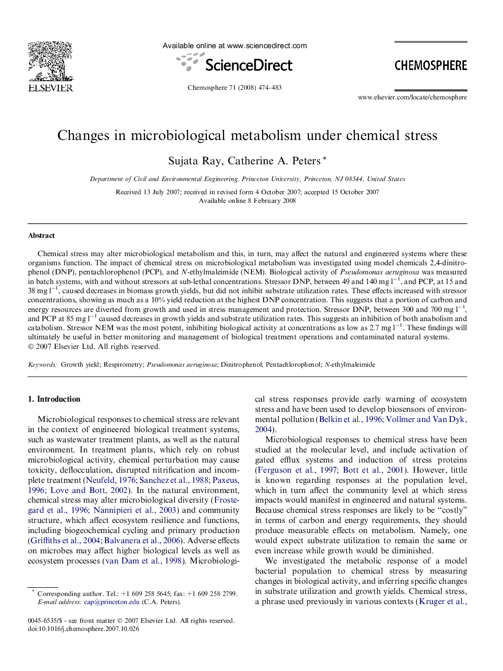 Changes in microbiological metabolism under chemical stress