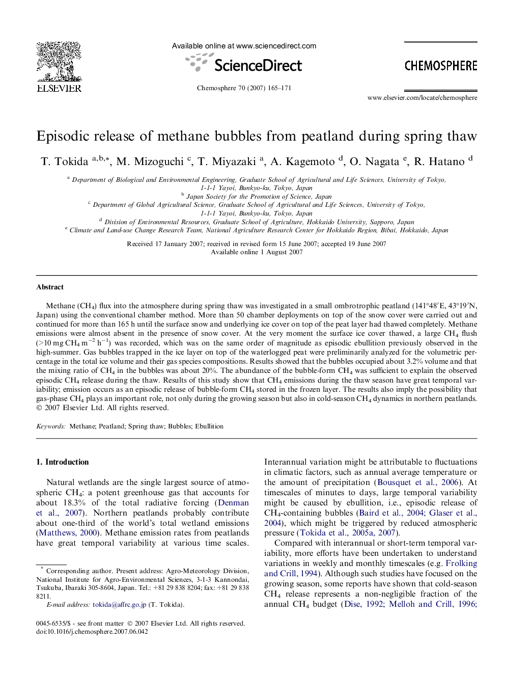 Episodic release of methane bubbles from peatland during spring thaw