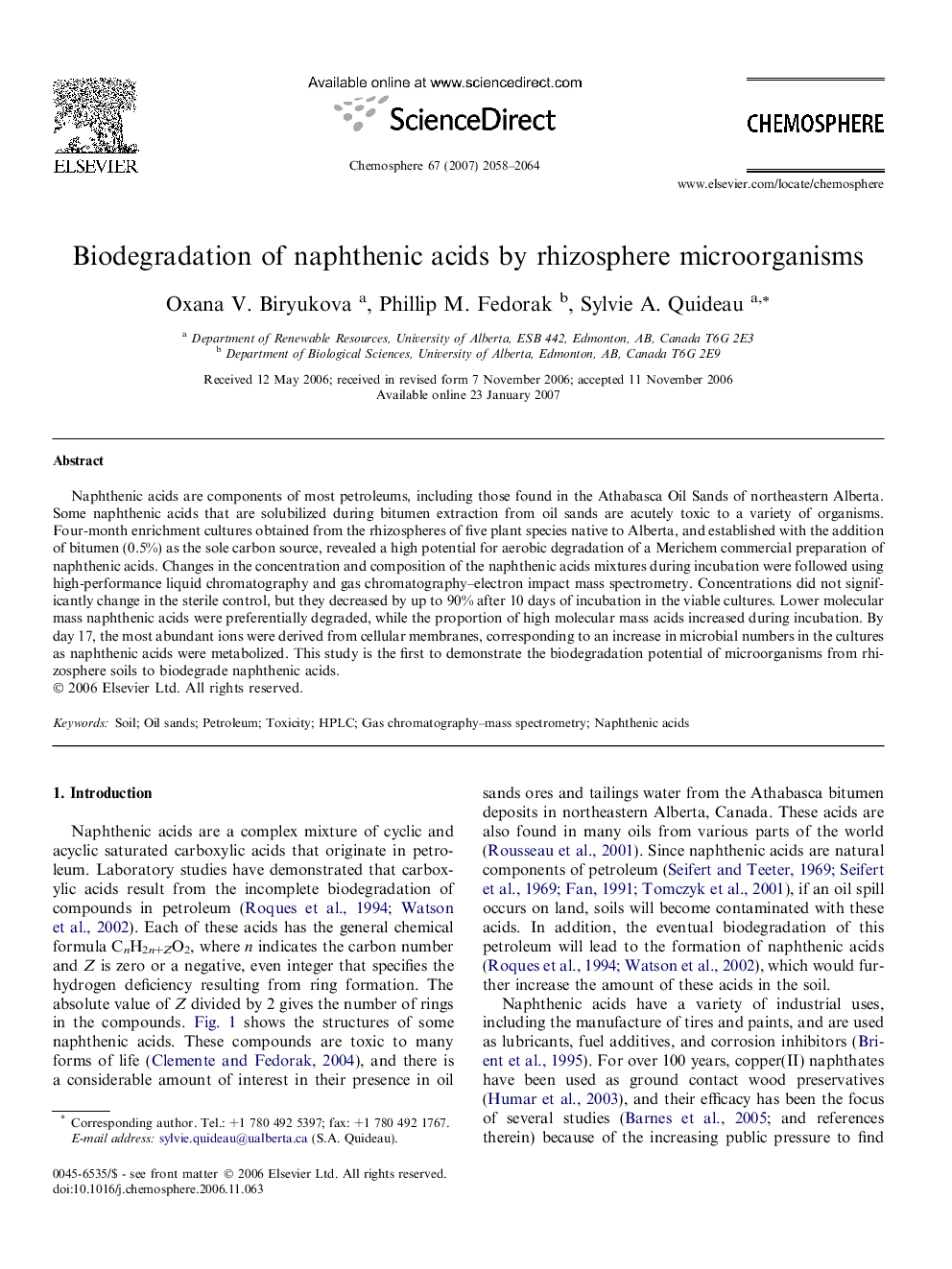 Biodegradation of naphthenic acids by rhizosphere microorganisms