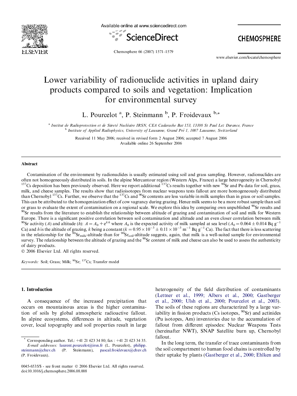 Lower variability of radionuclide activities in upland dairy products compared to soils and vegetation: Implication for environmental survey