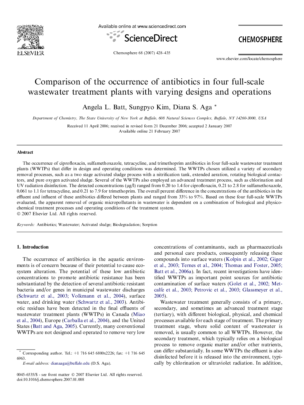 Comparison of the occurrence of antibiotics in four full-scale wastewater treatment plants with varying designs and operations