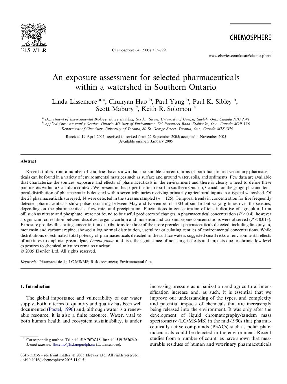 An exposure assessment for selected pharmaceuticals within a watershed in Southern Ontario