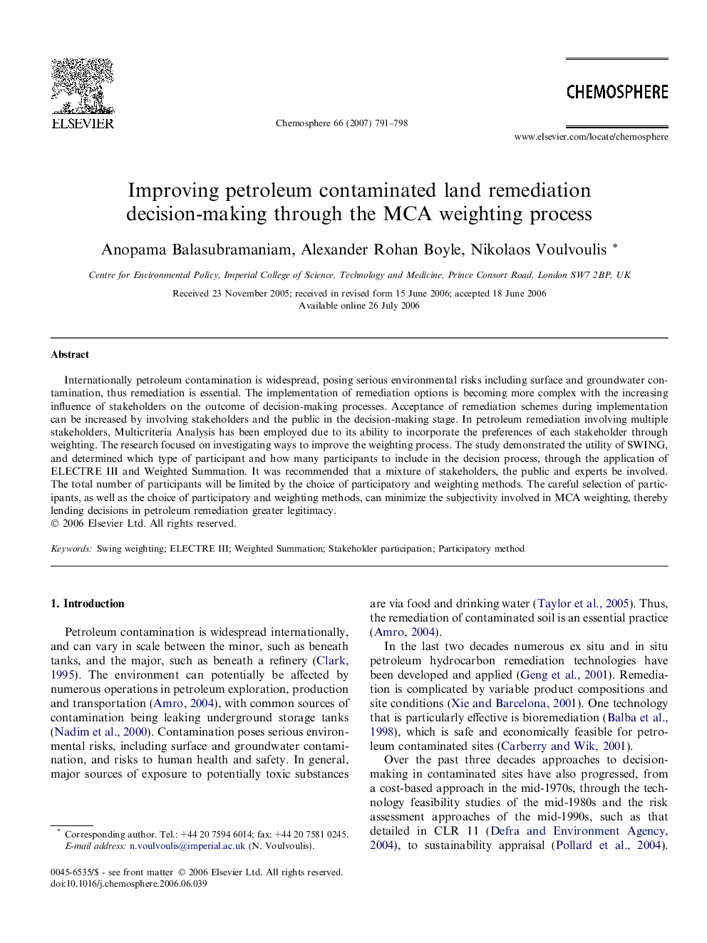 Improving petroleum contaminated land remediation decision-making through the MCA weighting process