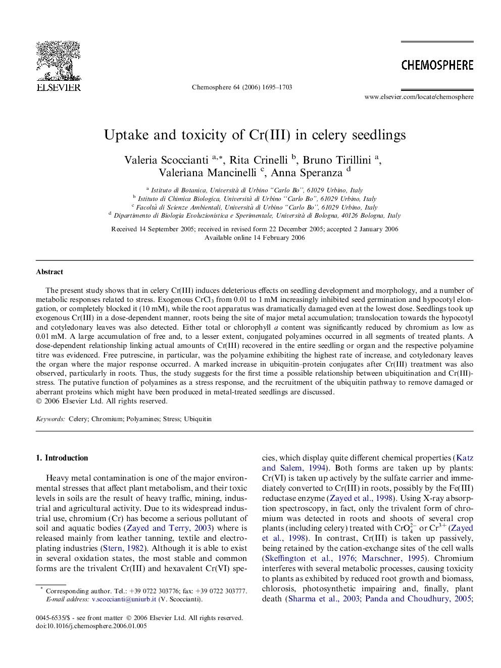 Uptake and toxicity of Cr(III) in celery seedlings