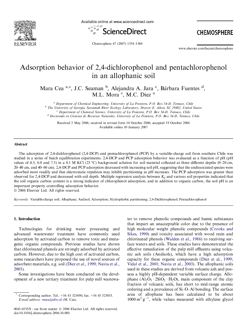 Adsorption behavior of 2,4-dichlorophenol and pentachlorophenol in an allophanic soil