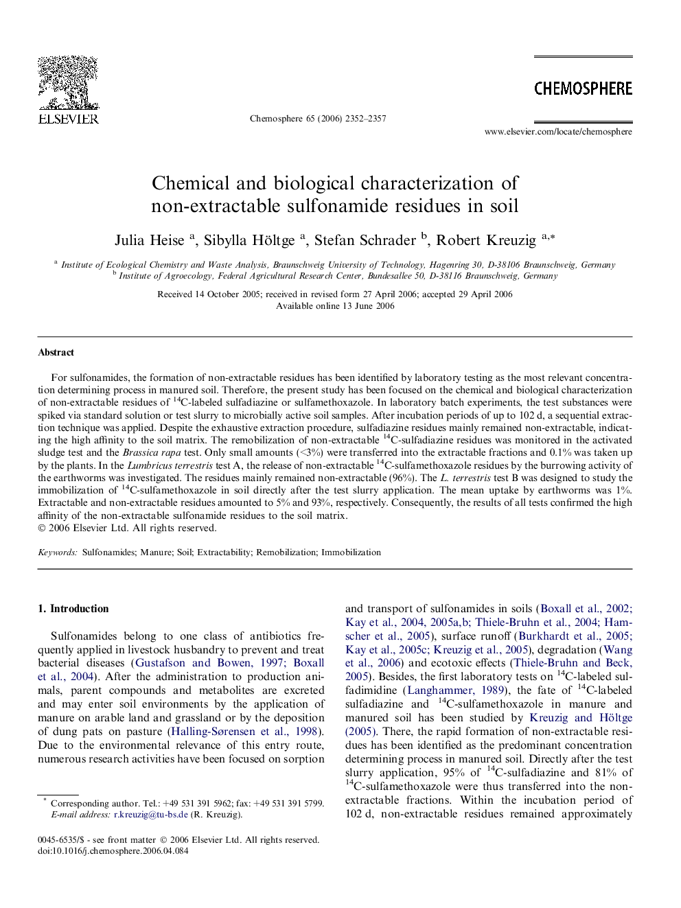 Chemical and biological characterization of non-extractable sulfonamide residues in soil