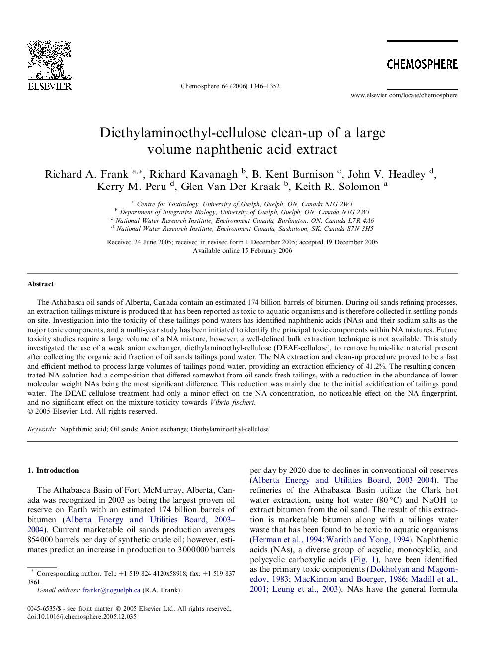 Diethylaminoethyl-cellulose clean-up of a large volume naphthenic acid extract